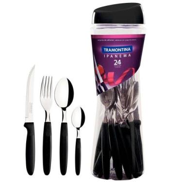 Imagem de Faqueiro 24 Peças Ipanema Tramontina - 23399091, Inox e Preto, 24 Peça