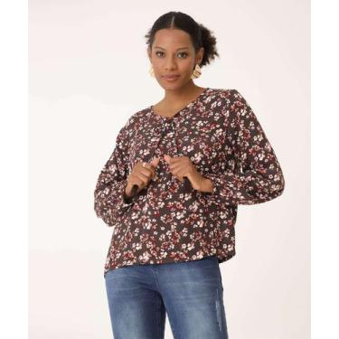 Imagem de Blusa Feminina Estampa Flores Manga Longa Marisa-88109, Marrom, P