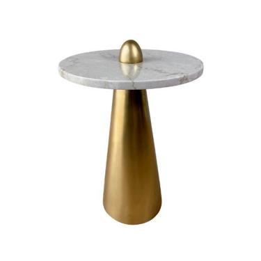 Imagem de Mesa De Apoio Cone Duna 61cm Tampo 50cm Base Dourada E Tampo Marmore Travertino