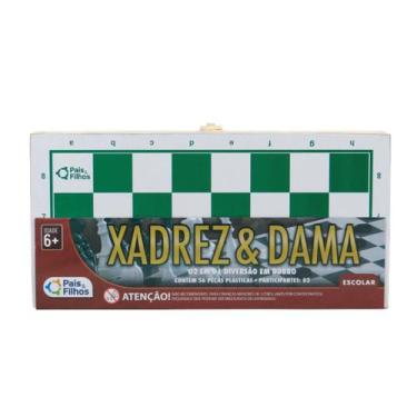 Imagem de Jogo De Tabuleiro Xadrez E Dama Estojo Madeira Pais E Filhos