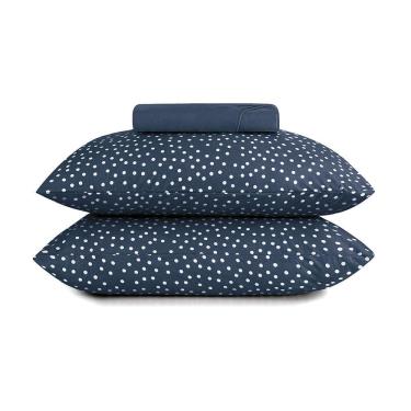 Imagem de Jogo De Cama Casal 3 Peças Altenburg Malha Fio Penteado Bits Marinho