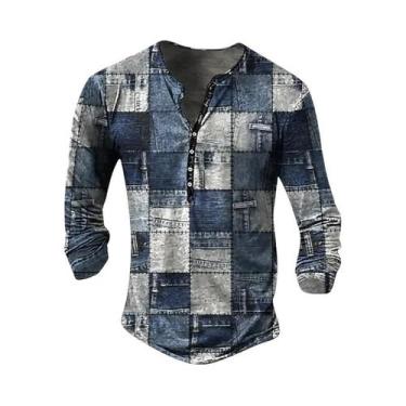 Imagem de Camisa Casual Masculina Vintage De Manga Longa Com Botões, Estilo Solt