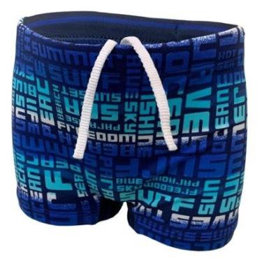 Imagem de Sunga Boxer Infantil Proteção Solar Uv 50 Azul Surf Listrada Natação Traje Banho Praia Piscina-Masculino