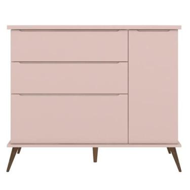 Imagem de Cômoda Infantil 1 Porta 3 Gavetas 100% Mdf Pés Retrô Melinda Rosê - Ph