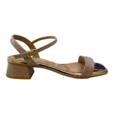 Imagem de Sandalia Feminino Vizzano Casual Conforto Salto Baixo Bloco Tiras Bico Quadrado 6454.111 Ouro Rosado-Feminino