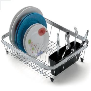 Imagem de Escorredor de Louça Aço Inox Prato Copos Talheres Utensilios Porta Tal