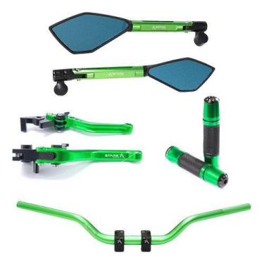 Imagem de Kit Guidão Naked Manopla Retrovisor Manete Xj6 Mt09 - NoBrand, Verde