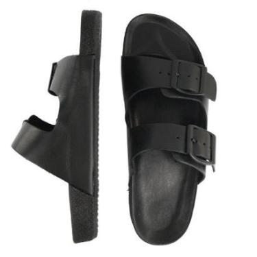 Imagem de Sandália Chinela Masculina Couro Masculina Anatômica Burly Heads Black Preta-Masculino