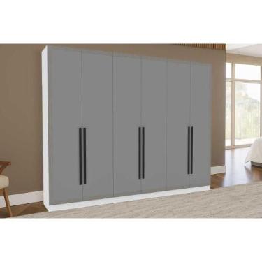 Imagem de Guarda Roupa 6 Portas e 4 Gavetas Valência Branco/Cinza - Politorno