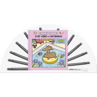 Imagem de Livro - Cute vibes and capybaras - Livro para colorir com 12 canetinha