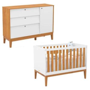 Imagem de Berço Americano E Cômoda Sapateira Unique Branco Soft Freijó Eco Wood 