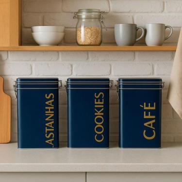 Imagem de Kit 3 Potes Mantimentos Café Açúcar Biscoito Tampa Organização - DOLCE