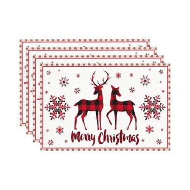 Imagem de Sousplats De Natal Em Linho Com Tema Papai Noel 20x25cm Decorações Par