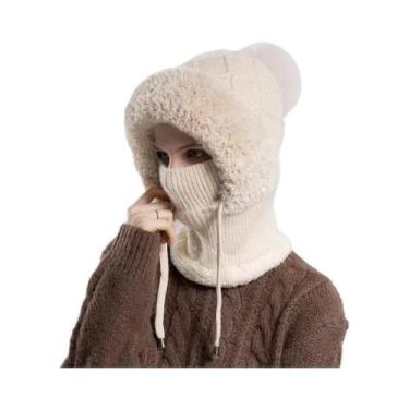 Imagem de Gorro De Inverno Feminino Em Veludo Com Cachecol Integrado, Proteção Q