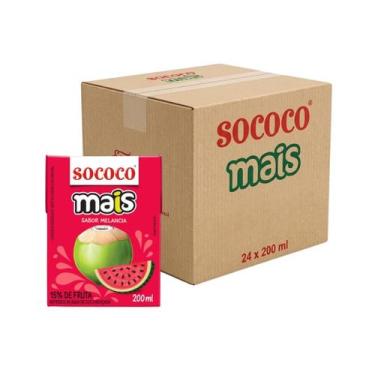 Imagem de Água De Coco Sococo Mais de Melancia 200ml - CX 24 Unidades