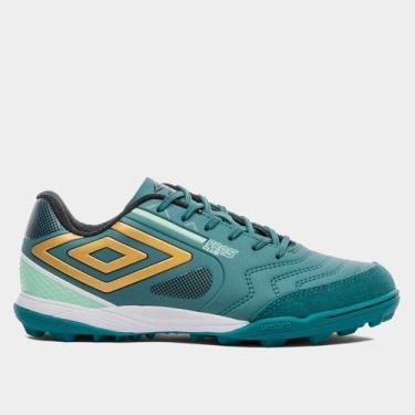 Imagem de Chuteira Society Umbro Pro 5 Bump Club Unissex, Azul petróleo, Preto, 