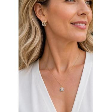 Imagem de Conjunto Kit Colar e Brinco Nossa Senhora Aparecida Banhado Ouro 18k P