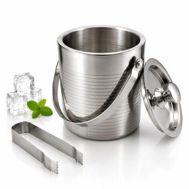 Imagem de Balde De Gelo Inox 2l Parede Dupla Térmico C/ Tampa Pegador - Kadê