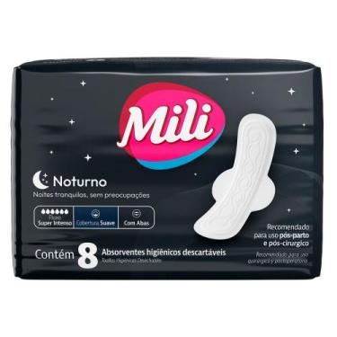 Imagem de Absorvente Mili Noturno Suave com Abas 8 Unidades