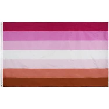 Imagem de KEAIDO Bandeira do orgulho lésbico progresso rosa arco-íris 0,9 x 1,5 m LGBTQ Orgulho Mês Desfile Banner de parede para ambientes internos e externos, decoração voadora, resistente a UV, cores vivas à prova de desbotamento