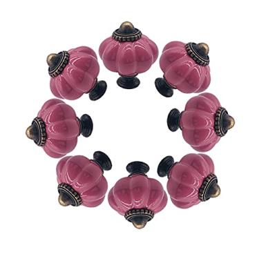 Imagem de 8 pcs roxo-vermelho botões de porta gaveta vintage armário cozinha puxar abóbora gabinete cerâmico alças de hardware retrô YYDFPIIA