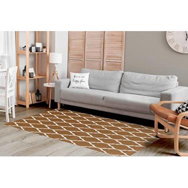 Imagem de Tapete Sala/Quarto Coleção Arabesco 100% Antiderrapante Jacquard Rústico - Caramelo/Cru (3,00M X 1,32M)