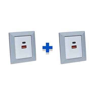 Imagem de Kit Espelhos de Tomadas Duplo Chanfrado com 2 Usb 3.5A COR:CINZA