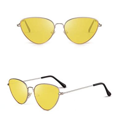 Imagem de Óculos de sol retro olho de gato feminino amarelo rosa lente óculos de sol armação de metal uv400 óculos de condução óculos de sol, 6, china