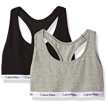 Imagem de Calvin Klein Sutiã feminino com logotipo Carousel, pacote com 2, Preto/cinza mesclado, M