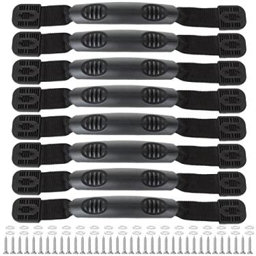 Imagem de EATHEATY 8 peças de alças de transporte resistentes para caiaque, alça de montagem lateral de barco de canoa durável, kit de acessórios de substituição para porta de bagagem de mala de barco de caiaques, preto, incluindo 40 parafusos de montagem