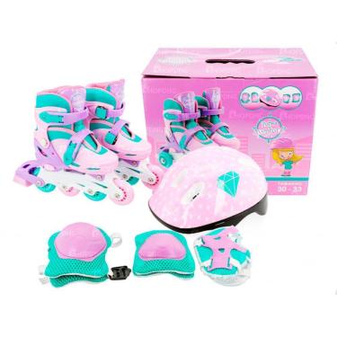 Imagem de Patins Inline Rosa/Roxo Triline Roller 30 Ao 33 Kit Proteção