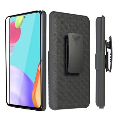 Imagem de Ailiber Compatível com capa Samsung Galaxy A53 5G, coldre Galaxy A53 5G com protetor de tela, clipe de cinto giratório, suporte de suporte, capa deslizante fina à prova de choque para Galaxy A53-preta