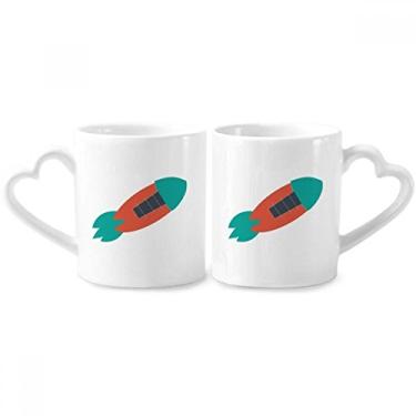 Imagem de Universe Alien Monster Rocket Conjunto de canecas de porcelana para casais, copo de cerâmica para amantes, alça de coração