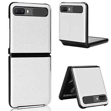 Imagem de Capa flip compatível com Samsung Galaxy Z Flip Case, Z Flip 2 Case, Capa de proteção à prova de choque de couro ultrafino, capa flip de couro PC + PU capa traseira do telefone (cor: branco)