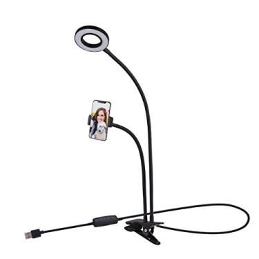 Imagem de Tranesca Selfie Ring Light with Cell Phone Holder Stand for Live Stream/Makeup, LED Camera Lighting [3-Light Mode] with Flexible Arms Compatible with Cell Phones and Camera (Black)