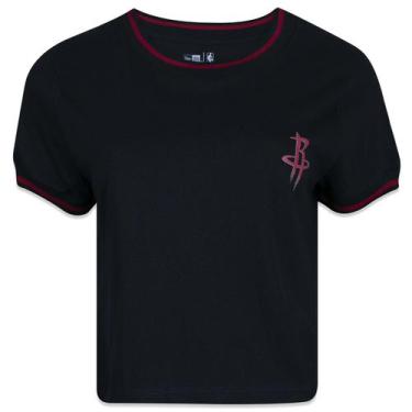 Imagem de Camiseta New Era Feminina Cropped Nba Houston Rockets Preta Preto