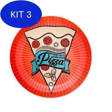 Imagem de Kit 3 Prato Pizza Raso 26 Cm Red - Oxford