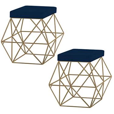 Imagem de Kit 2 Puffs Decorativo Sala de Estar Base Gold Trixie Veludo Azul - Gran Belo