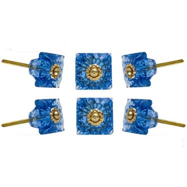 Imagem de TRINCA-FERRO Conjunto de 6 maçanetas de vidro interior/exterior maçanetas de vidro para gavetas, gavetas, gavetas, puxadores de cristal modernos decorativos para cozinha, quarto, casa de banho: azul