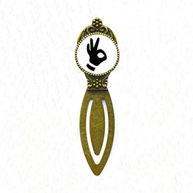 Imagem de Marcador de página com estampa de silhueta OK Gesture Retro Office Label Page Marker