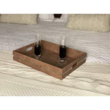 Imagem de Bandeja servir decoração mesa cor caramelo,41x30x6 cm detalhe de espelho