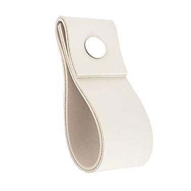 Imagem de Puxador Doba Parafuso - Textura de Couro Creme - Parafuso Branco