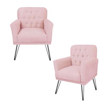 Imagem de Combo 2 Poltronas Decorativa Para Quarto Closet Pés de Ferro Anitta Corano Rosa Bebe - LM DECOR