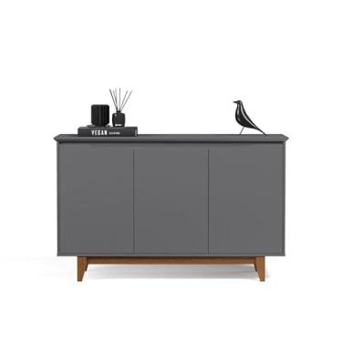 Imagem de Buffet/Balcão/Bancada/Aparador FL 3 Portas Retrô Com Estrutura dos Pés em madeira Sem Puxadores Tampo e Portas em MDF Usinados Amplo Espaço Interno Para Objetos Cor Cinza