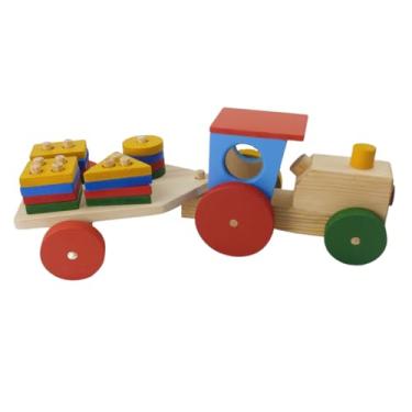 Imagem de Brinquedo Trator Pinus Grande Pedagógica Formas Geométricas Parcinhas Brinquedos