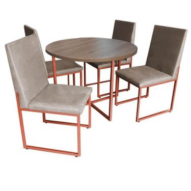 Imagem de Kit Mesa De Jantar Theo Com 4 Cadeiras Sttan Ferro Bronze Tampo Carame