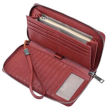 Imagem de SENDEFN Carteiras femininas de couro com bloqueio de RFID, zíper ao redor de grande capacidade, carteira com suporte de cartão de crédito, W - vermelho, Carteira RFID