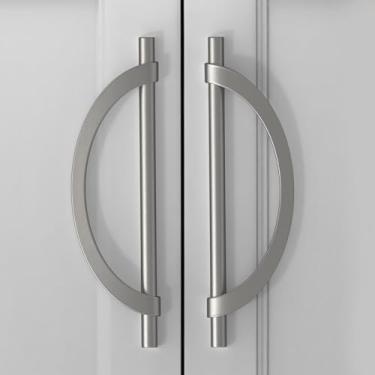 Imagem de 9BUILD Pacote com 6 puxadores de armário de cozinha de níquel acetinado escovado de 19 cm, puxadores de armário de meia lua, puxadores de cozinha para armários, ferragens de gabinetes, puxadores de cômoda de níquel, puxador de gaveta