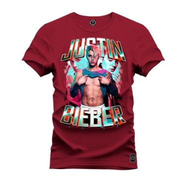 Imagem de Camiseta Plus Size T-Shirt Confortável Estampada Justin Biber Glow Bordo G3