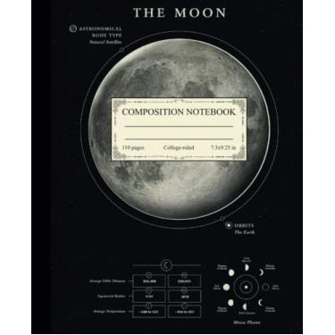 Imagem de Caderno de composição pautado na faculdade: ilustração vintage da lua | Diário antigo fofo para escola, faculdade, escritório, trabalho | presente para estudantes, professores e amantes de astronomia